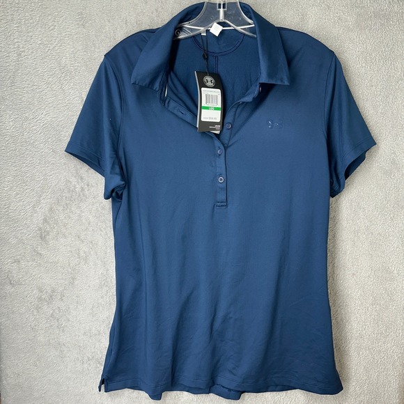 Under Armour Women's HeatGear Fitted Polo Shirt Top Large Navy Blue NWT - Picture 1 of 6